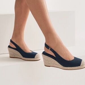 Cole Haan Navy Canvas Espadrille Slingback Wedge with Jute Trim Size 9.5 NWOT